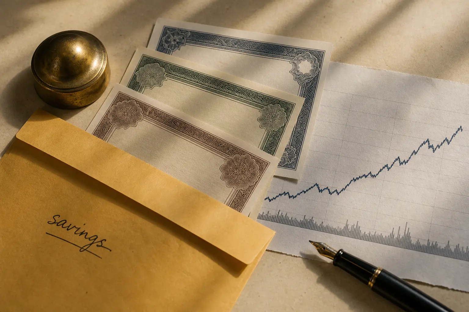 I bonds vs high-yield savings: Treasury paper and a rate chart on a desk